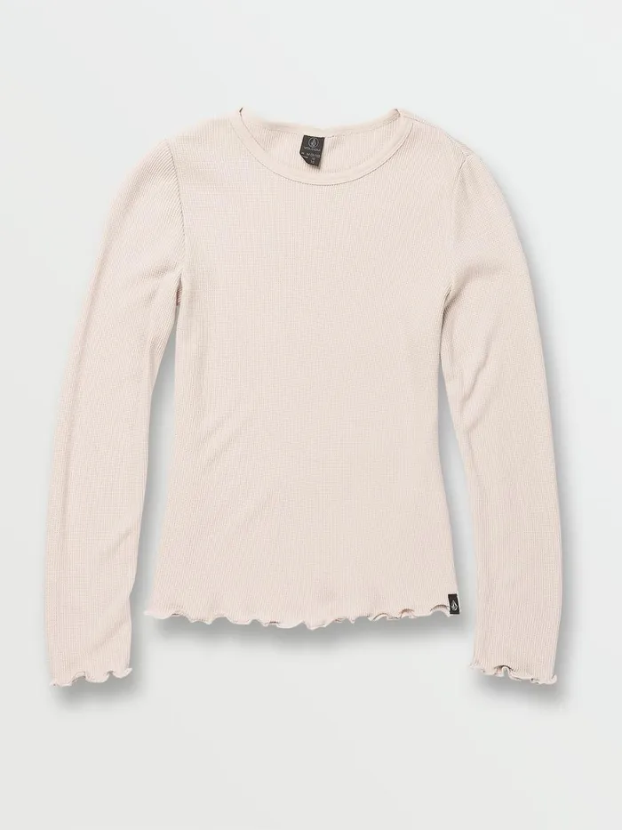 Girls TShirts and Tanks Volcom Girls Lived In Lounge Thermal Long Sleeve Top 8211 Bone