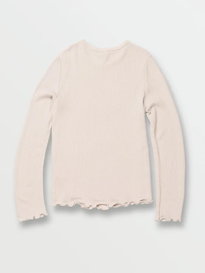 Girls TShirts and Tanks Volcom Girls Lived In Lounge Thermal Long Sleeve Top 8211 Bone