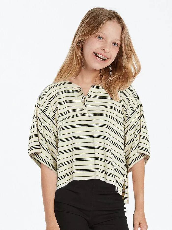 Girls TShirts and Tanks Volcom Girls Popztone Short Sleeve Polo 8211 Bone