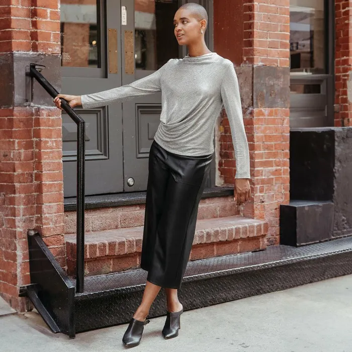 Glimmer Lam 8211 High Boat Neck Side Draped Top 8211 Silver 8211 Final Sale Women Clara Sunwoo Tops Tunics Glimmer Lam 8211 High Boat Neck Side Draped Top 8211 Silver 8211 Final Sale Women Clara Sunwoo Tops Tunics