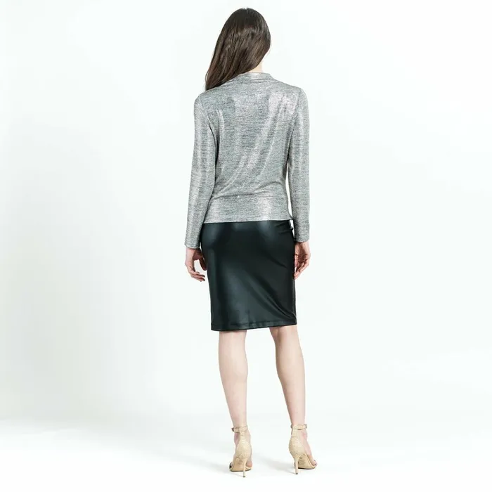 Glimmer Lam 8211 High Boat Neck Side Draped Top 8211 Silver 8211 Final Sale Women Clara Sunwoo Tops Tunics