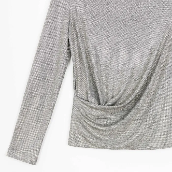 Glimmer Lam 8211 High Boat Neck Side Draped Top 8211 Silver 8211 Final Sale Women Clara Sunwoo Tops Tunics