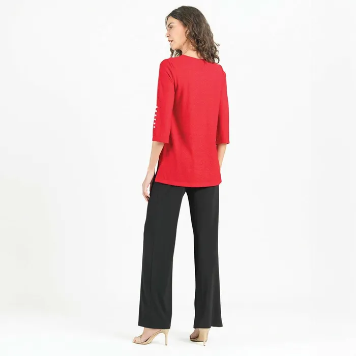 Glimmer Speck 8211 Pearl Cuff Asymmetrical Reverse HiLow Tunic 8211 Red 8211 Final Sale Women Clara Sunwoo Tops Tunics