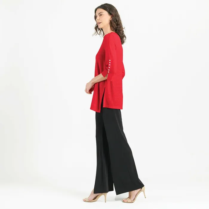 Glimmer Speck 8211 Pearl Cuff Asymmetrical Reverse HiLow Tunic 8211 Red 8211 Final Sale Women Clara Sunwoo Tops Tunics