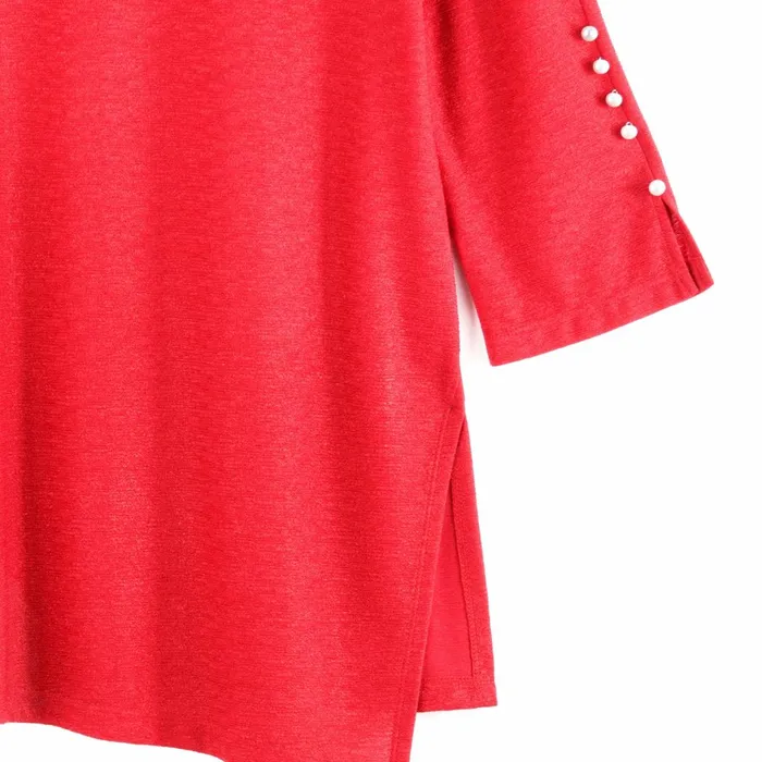 Glimmer Speck 8211 Pearl Cuff Asymmetrical Reverse HiLow Tunic 8211 Red 8211 Final Sale Women Clara Sunwoo Tops Tunics