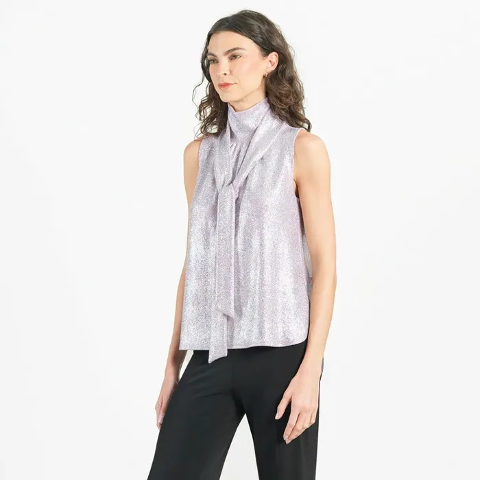 Glitter Foil 8211 Mock NeckTie Detail Top 8211 Pink 8211 Limited Sizes Women Clara Sunwoo Tops Tunics
