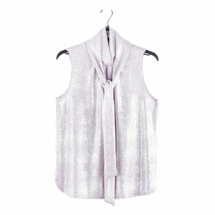 Glitter Foil 8211 Mock NeckTie Detail Top 8211 Pink 8211 Limited Sizes Women Clara Sunwoo Tops Tunics