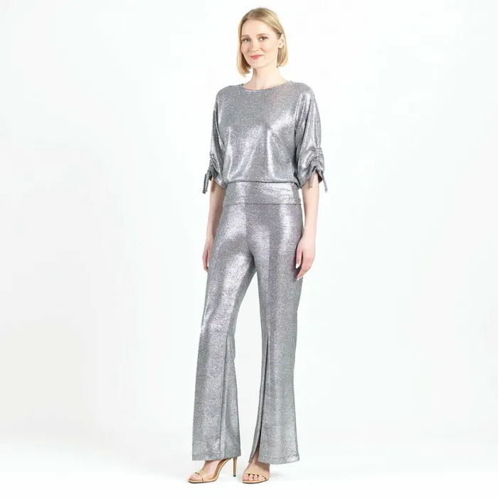 Glitter Foil 8211 PullTie Cuff Blouson Top 8211 Gunmetal 8211 Final Sale Women Clara Sunwoo Tops Tunics Glitter Foil 8211 PullTie Cuff Blouson Top 8211 Gunmetal 8211 Final Sale Women Clara Sunwoo Tops Tunics