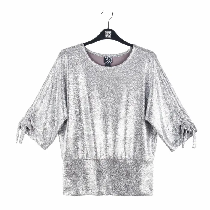 Glitter Foil 8211 PullTie Cuff Blouson Top 8211 Gunmetal 8211 Final Sale Women Clara Sunwoo Tops Tunics
