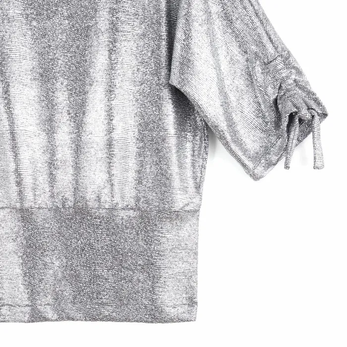 Glitter Foil 8211 PullTie Cuff Blouson Top 8211 Gunmetal 8211 Final Sale Women Clara Sunwoo Tops Tunics