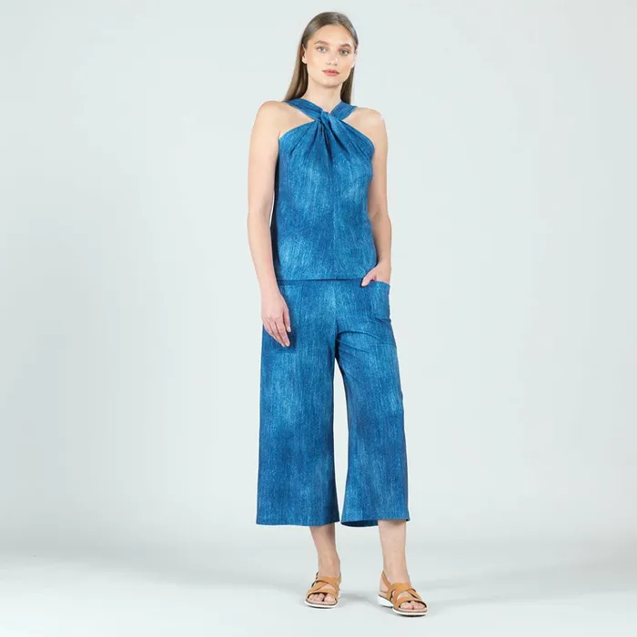 Grecian Halter Top 8211 Denim Print 8211 Final Sale Women Clara Sunwoo Tops Tunics