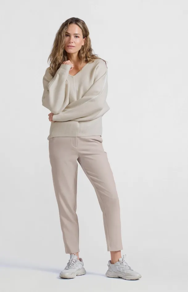 Highwaist Trousers With Piping Detail And Straight Legs Pumice Stone Beige Women YAYA Trousers Highwaist Trousers With Piping Detail And Straight Legs Pumice Stone Beige Women YAYA Trousers