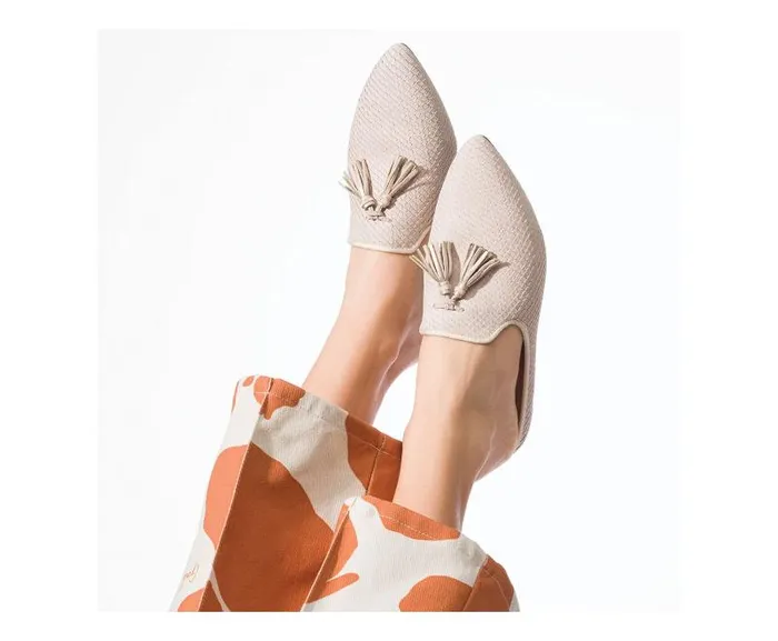 Hush Puppies Flats and SlipOns Women Sadie Tassel Mule Eggnog Cobra Leather Hush Puppies Flats and SlipOns Women Sadie Tassel Mule Eggnog Cobra Leather