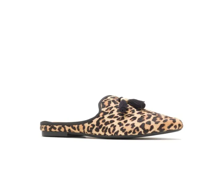 Hush Puppies Flats and SlipOns Women Sadie Tassel Mule Leopard Calf Hair Hush Puppies Flats and SlipOns Women Sadie Tassel Mule Leopard Calf Hair