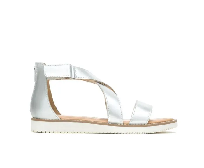Hush Puppies Sandals Women Briard X Back Zip Silver Metallic Leather