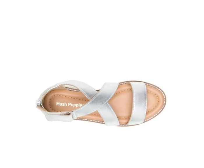 Hush Puppies Sandals Women Briard X Back Zip Silver Metallic Leather Hush Puppies Sandals Women Briard X Back Zip Silver Metallic Leather