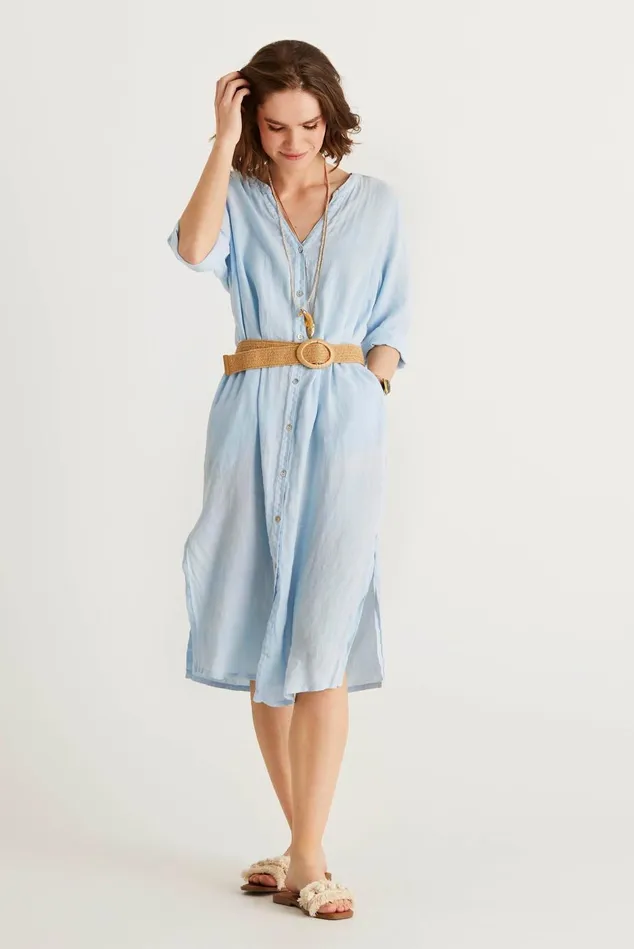 IN FRONT BLOUSES SHIRTS Women LINO LONG SHIRT DRESS 15046 505 Light Blue 505