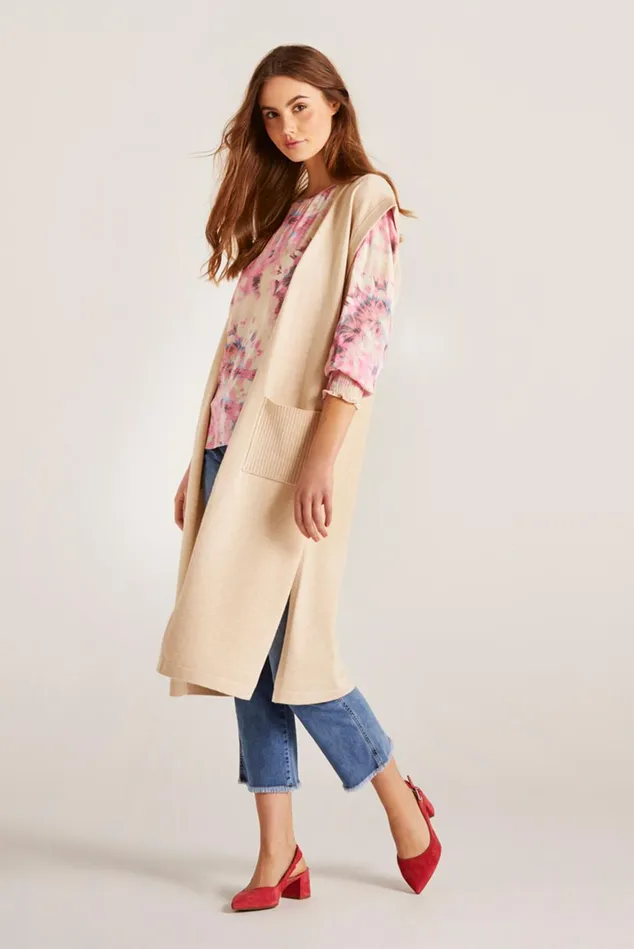IN FRONT CARDIGANS KNITS Women CAMILLE LONG KNIT VEST 14651 190 Nature 190