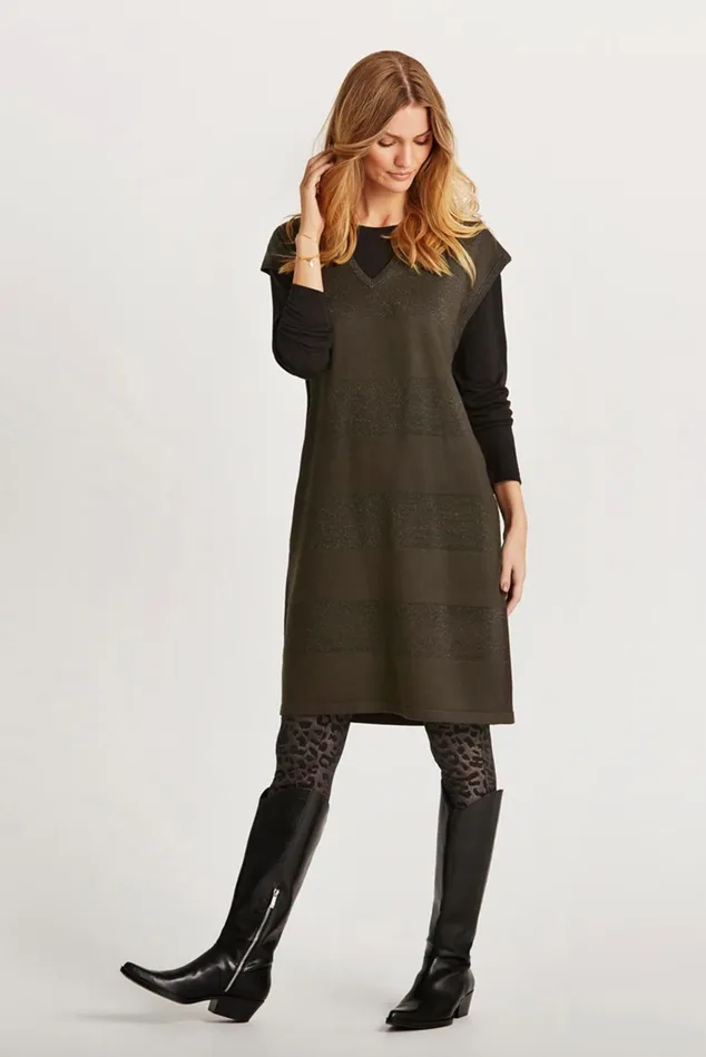 IN FRONT DRESSES Women CAMILLIE KNIT DRESS 14727 681 Army 681 IN FRONT DRESSES Women CAMILLIE KNIT DRESS 14727 681 Army 681