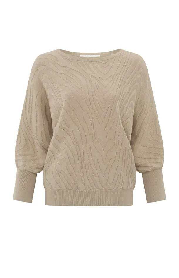 Jacquard Sweater With Boatneck And Threequarter Sleeves Humus Beige Women YAYA Sweaters Jacquard Sweater With Boatneck And Threequarter Sleeves Humus Beige Women YAYA Sweaters