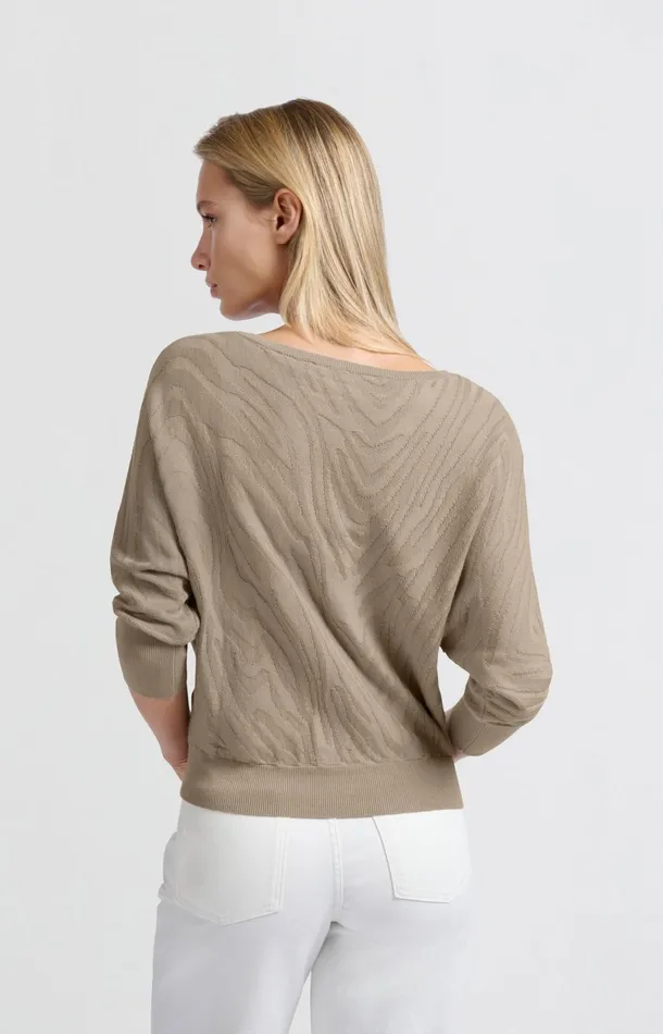 Jacquard Sweater With Boatneck And Threequarter Sleeves Humus Beige Women YAYA Sweaters Jacquard Sweater With Boatneck And Threequarter Sleeves Humus Beige Women YAYA Sweaters