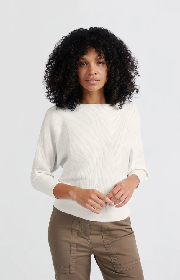Jacquard Sweater With Boatneck And Threequarter Sleeves Off White Women YAYA Sweaters Jacquard Sweater With Boatneck And Threequarter Sleeves Off White Women YAYA Sweaters