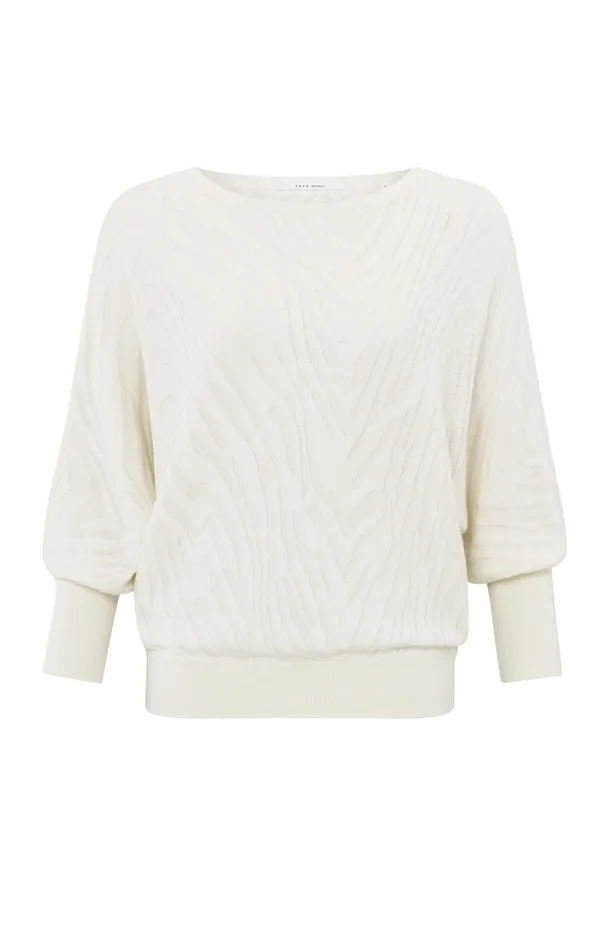 Jacquard Sweater With Boatneck And Threequarter Sleeves Off White Women YAYA Sweaters Jacquard Sweater With Boatneck And Threequarter Sleeves Off White Women YAYA Sweaters