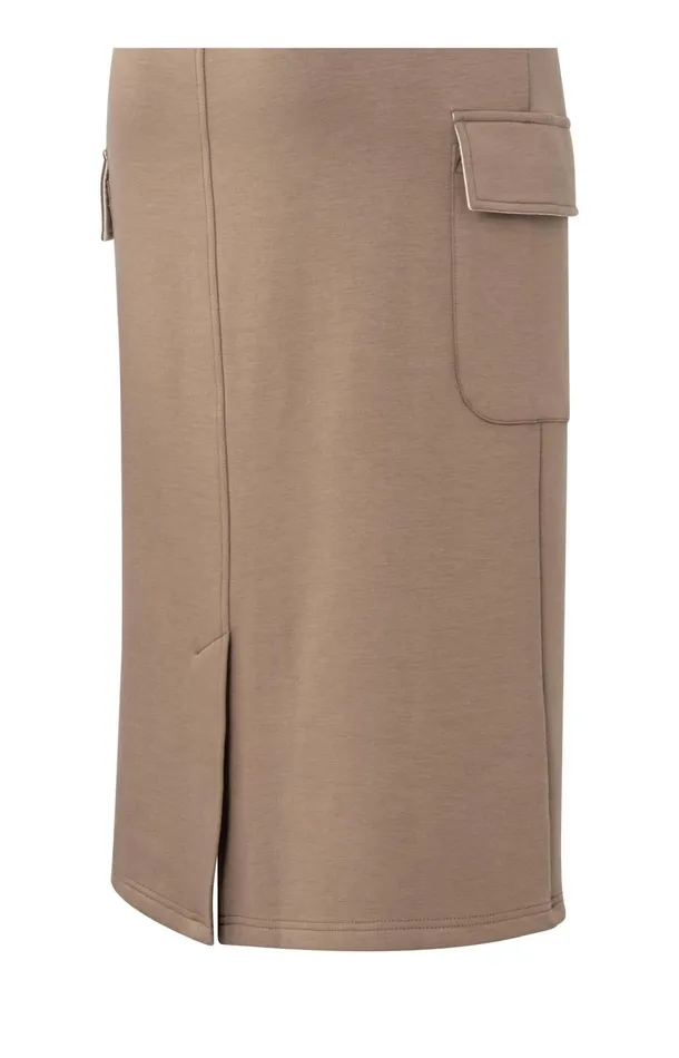 Jersey Midi Cargo Skirt With Elastic Waistband Caribou Brown Women YAYA Skirts Jersey Midi Cargo Skirt With Elastic Waistband Caribou Brown Women YAYA Skirts