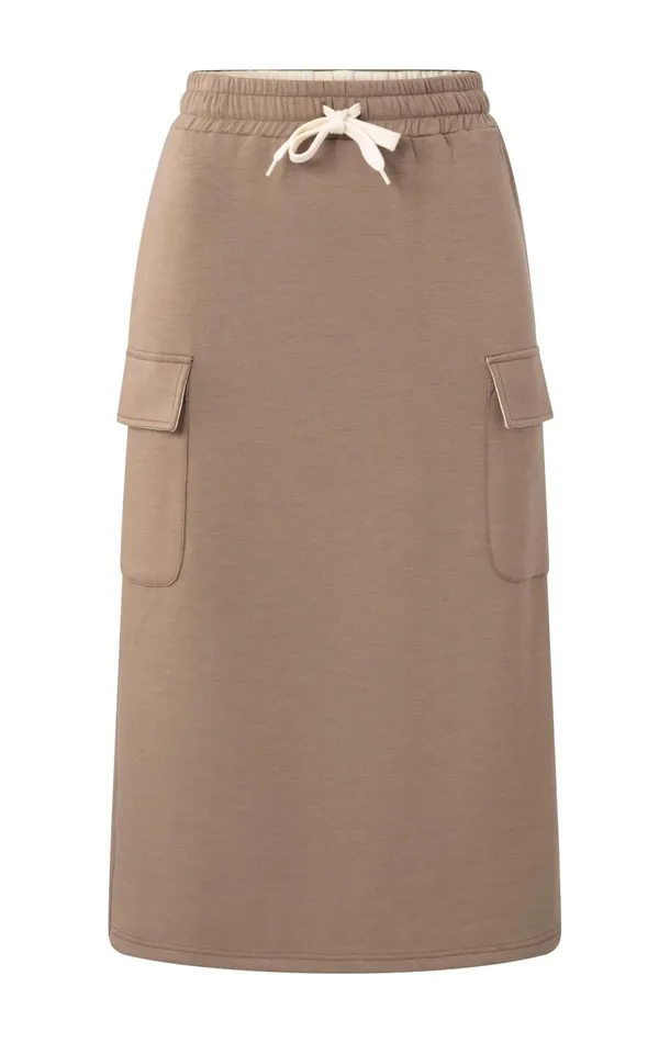Jersey Midi Cargo Skirt With Elastic Waistband Caribou Brown Women YAYA Skirts Jersey Midi Cargo Skirt With Elastic Waistband Caribou Brown Women YAYA Skirts