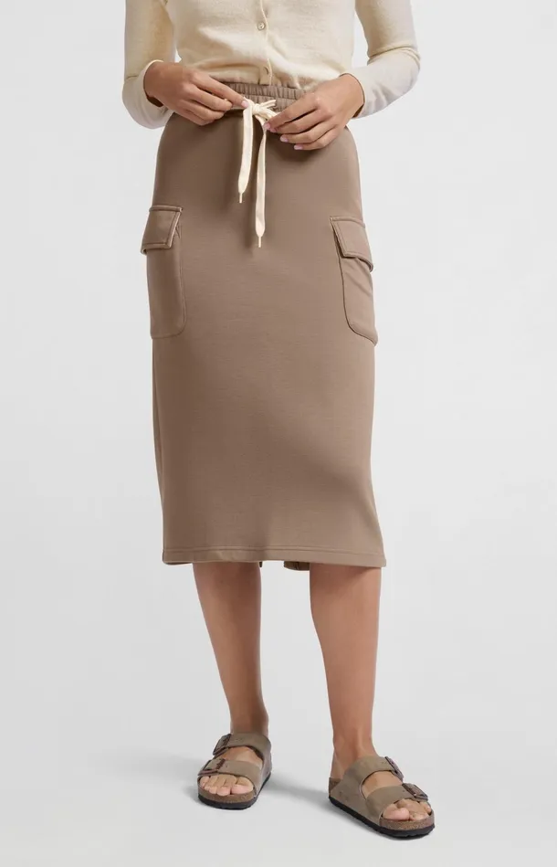 Jersey Midi Cargo Skirt With Elastic Waistband Caribou Brown Women YAYA Skirts Jersey Midi Cargo Skirt With Elastic Waistband Caribou Brown Women YAYA Skirts