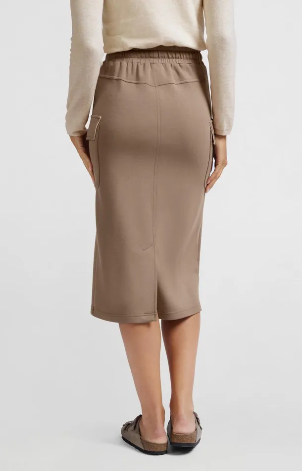 Jersey Midi Cargo Skirt With Elastic Waistband Caribou Brown Women YAYA Skirts Jersey Midi Cargo Skirt With Elastic Waistband Caribou Brown Women YAYA Skirts