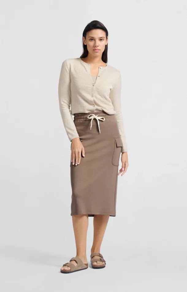 Jersey Midi Cargo Skirt With Elastic Waistband Caribou Brown Women YAYA Skirts Jersey Midi Cargo Skirt With Elastic Waistband Caribou Brown Women YAYA Skirts