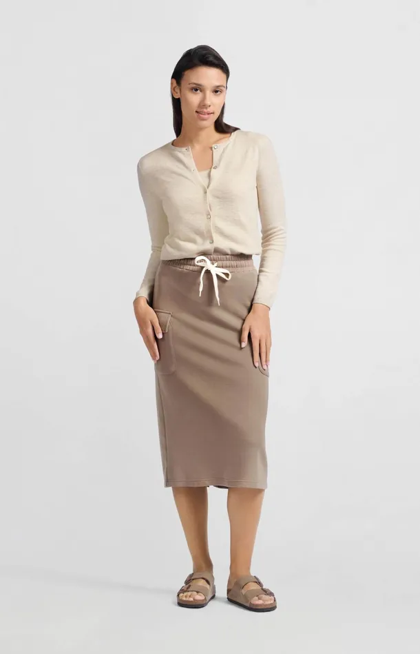 Jersey Midi Cargo Skirt With Elastic Waistband Caribou Brown Women YAYA Skirts Jersey Midi Cargo Skirt With Elastic Waistband Caribou Brown Women YAYA Skirts