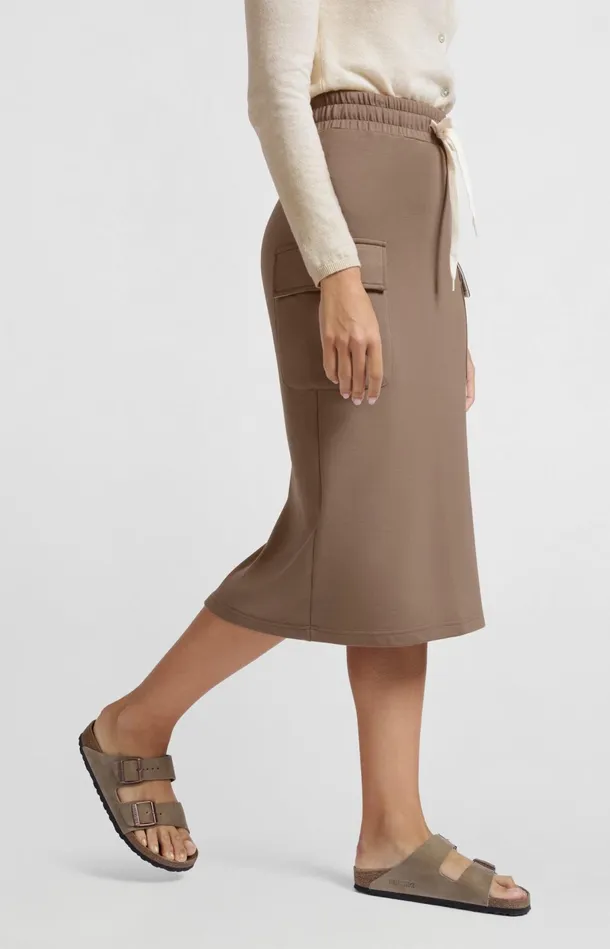 Jersey Midi Cargo Skirt With Elastic Waistband Caribou Brown Women YAYA Skirts Jersey Midi Cargo Skirt With Elastic Waistband Caribou Brown Women YAYA Skirts