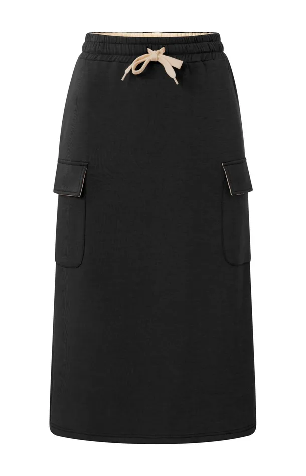 Jersey Midi Cargo Skirt With Elastic Waistband Phantom Women YAYA Skirts