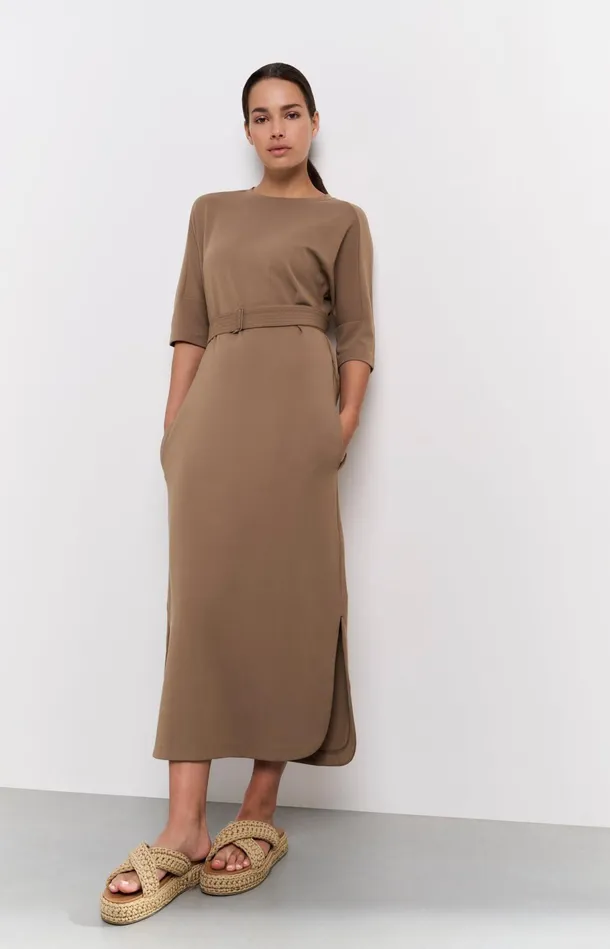 Jersey Midi Dress With Belt And Regular Fit Caribou Brown Women YAYA Dresses