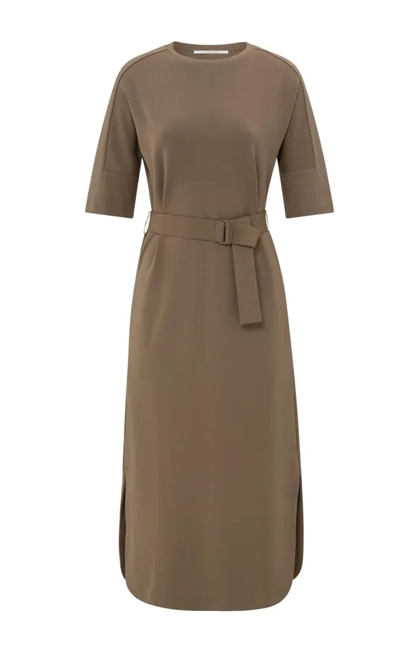 Jersey Midi Dress With Belt And Regular Fit Caribou Brown Women YAYA Dresses Jersey Midi Dress With Belt And Regular Fit Caribou Brown Women YAYA Dresses