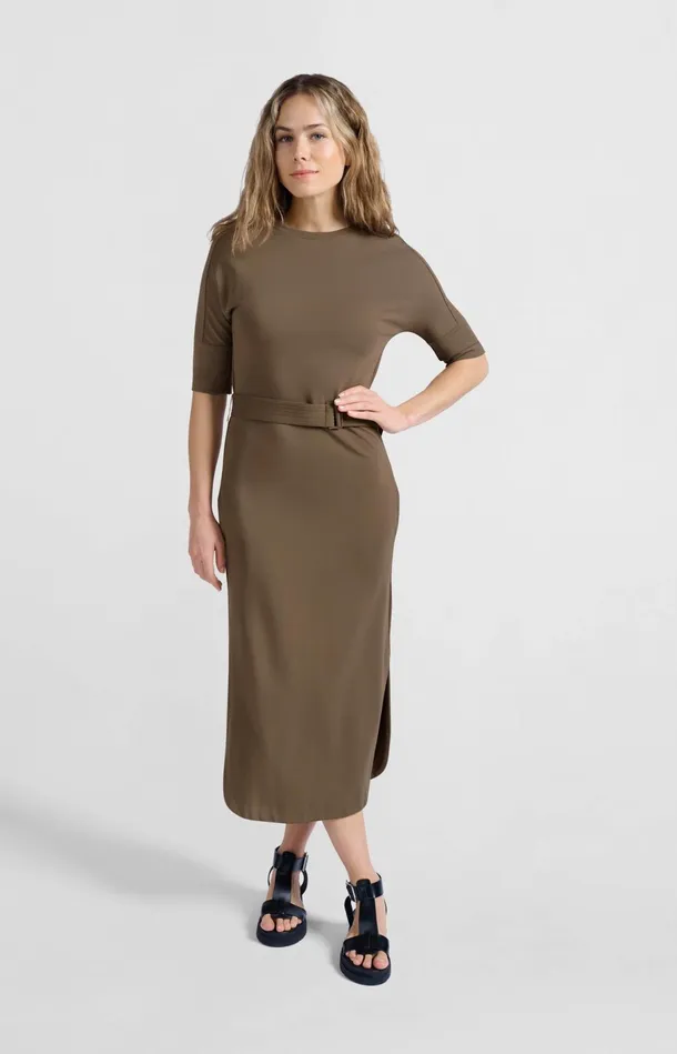 Jersey Midi Dress With Belt And Regular Fit Caribou Brown Women YAYA Dresses Jersey Midi Dress With Belt And Regular Fit Caribou Brown Women YAYA Dresses