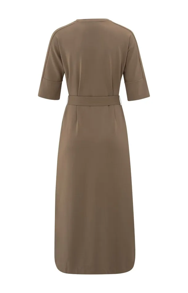 Jersey Midi Dress With Belt And Regular Fit Caribou Brown Women YAYA Dresses Jersey Midi Dress With Belt And Regular Fit Caribou Brown Women YAYA Dresses