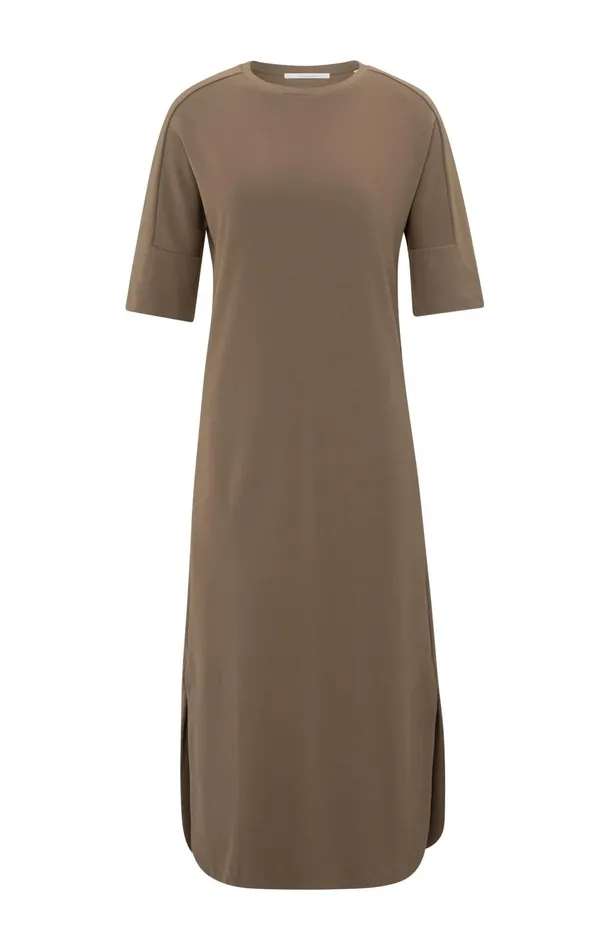 Jersey Midi Dress With Belt And Regular Fit Caribou Brown Women YAYA Dresses Jersey Midi Dress With Belt And Regular Fit Caribou Brown Women YAYA Dresses