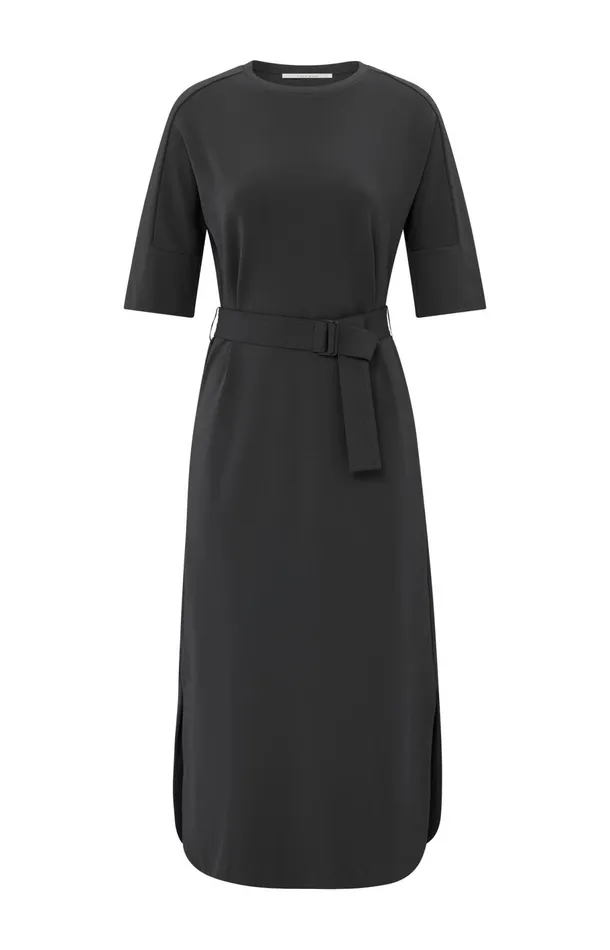 Jersey Midi Dress With Belt And Regular Fit Phantom Women YAYA Dresses Jersey Midi Dress With Belt And Regular Fit Phantom Women YAYA Dresses