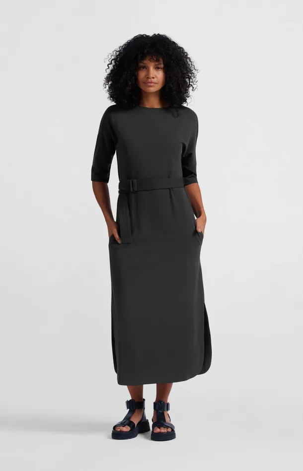 Jersey Midi Dress With Belt And Regular Fit Phantom Women YAYA Dresses Jersey Midi Dress With Belt And Regular Fit Phantom Women YAYA Dresses
