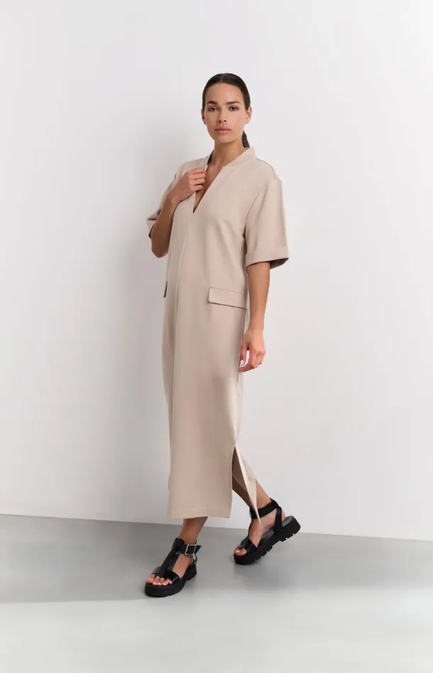 Jersey Midi Dress With Pocket Details Humus Beige Women YAYA Dresses