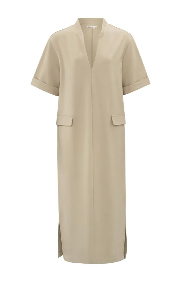 Jersey Midi Dress With Pocket Details Humus Beige Women YAYA Dresses Jersey Midi Dress With Pocket Details Humus Beige Women YAYA Dresses