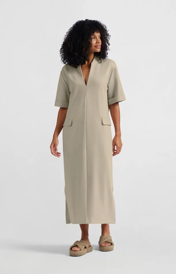 Jersey Midi Dress With Pocket Details Humus Beige Women YAYA Dresses Jersey Midi Dress With Pocket Details Humus Beige Women YAYA Dresses