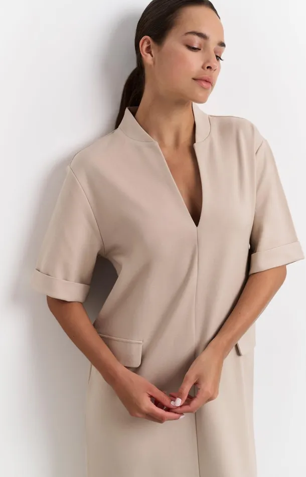 Jersey Midi Dress With Pocket Details Humus Beige Women YAYA Dresses Jersey Midi Dress With Pocket Details Humus Beige Women YAYA Dresses