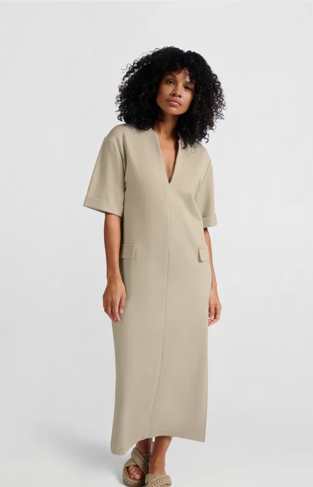 Jersey Midi Dress With Pocket Details Humus Beige Women YAYA Dresses Jersey Midi Dress With Pocket Details Humus Beige Women YAYA Dresses