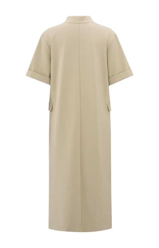 Jersey Midi Dress With Pocket Details Humus Beige Women YAYA Dresses Jersey Midi Dress With Pocket Details Humus Beige Women YAYA Dresses