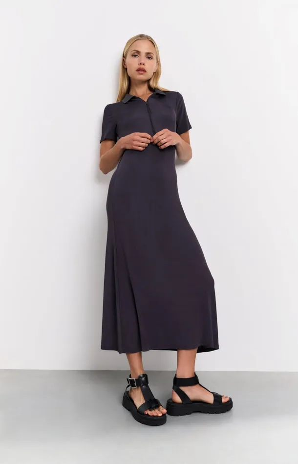 Jersey Midi Dress With Polo Collar And Zipper Phantom Women YAYA Dresses