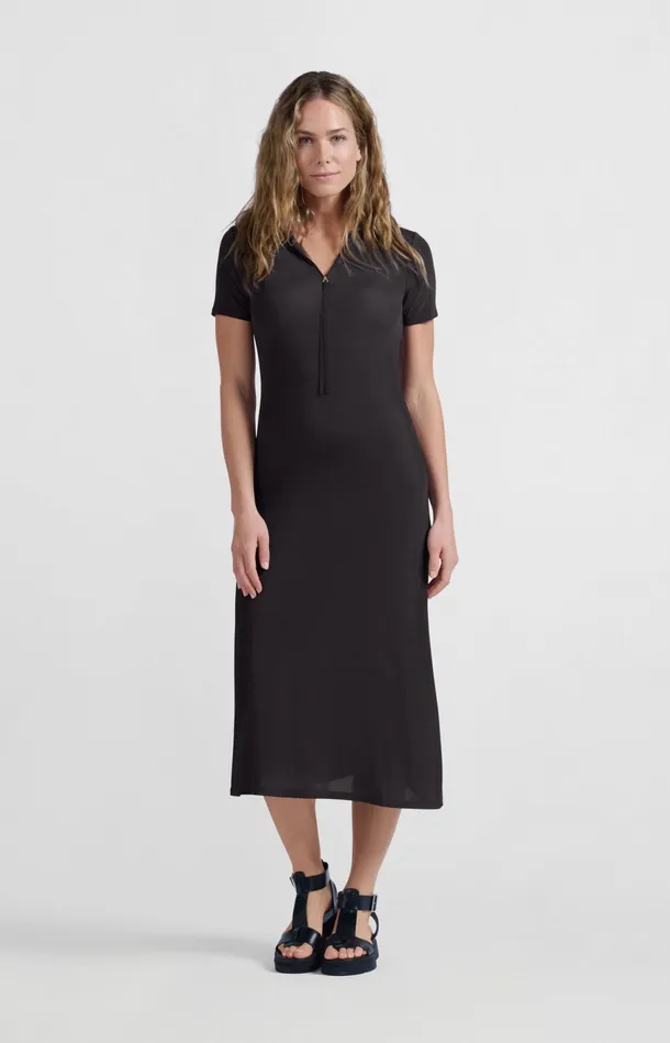 Jersey Midi Dress With Polo Collar And Zipper Phantom Women YAYA Dresses Jersey Midi Dress With Polo Collar And Zipper Phantom Women YAYA Dresses